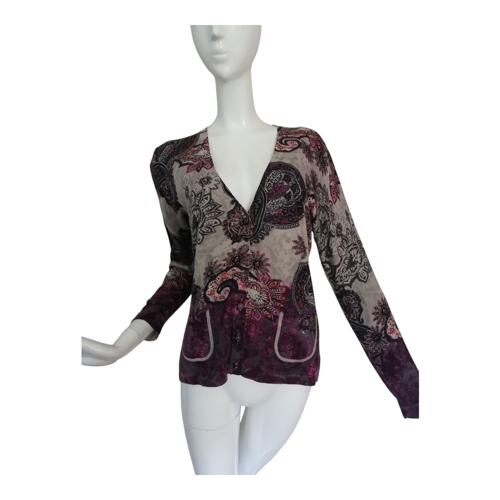 Elegant Paisley V-Neck Cardigan